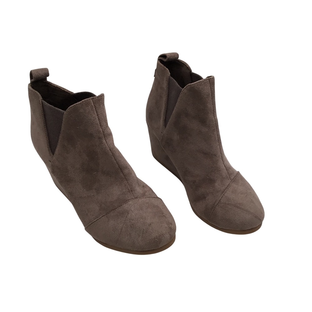Dunes Womens Taupe Faux Suede Wedge Ankle Boots Memory Foam Size 8.5W